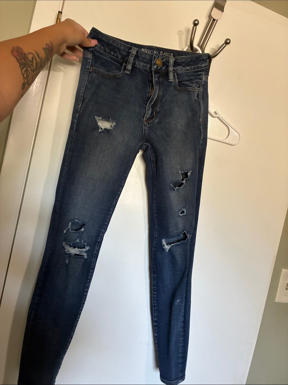 American Eagle Outfitters Dark Indigo Distressed Skinny Jeans